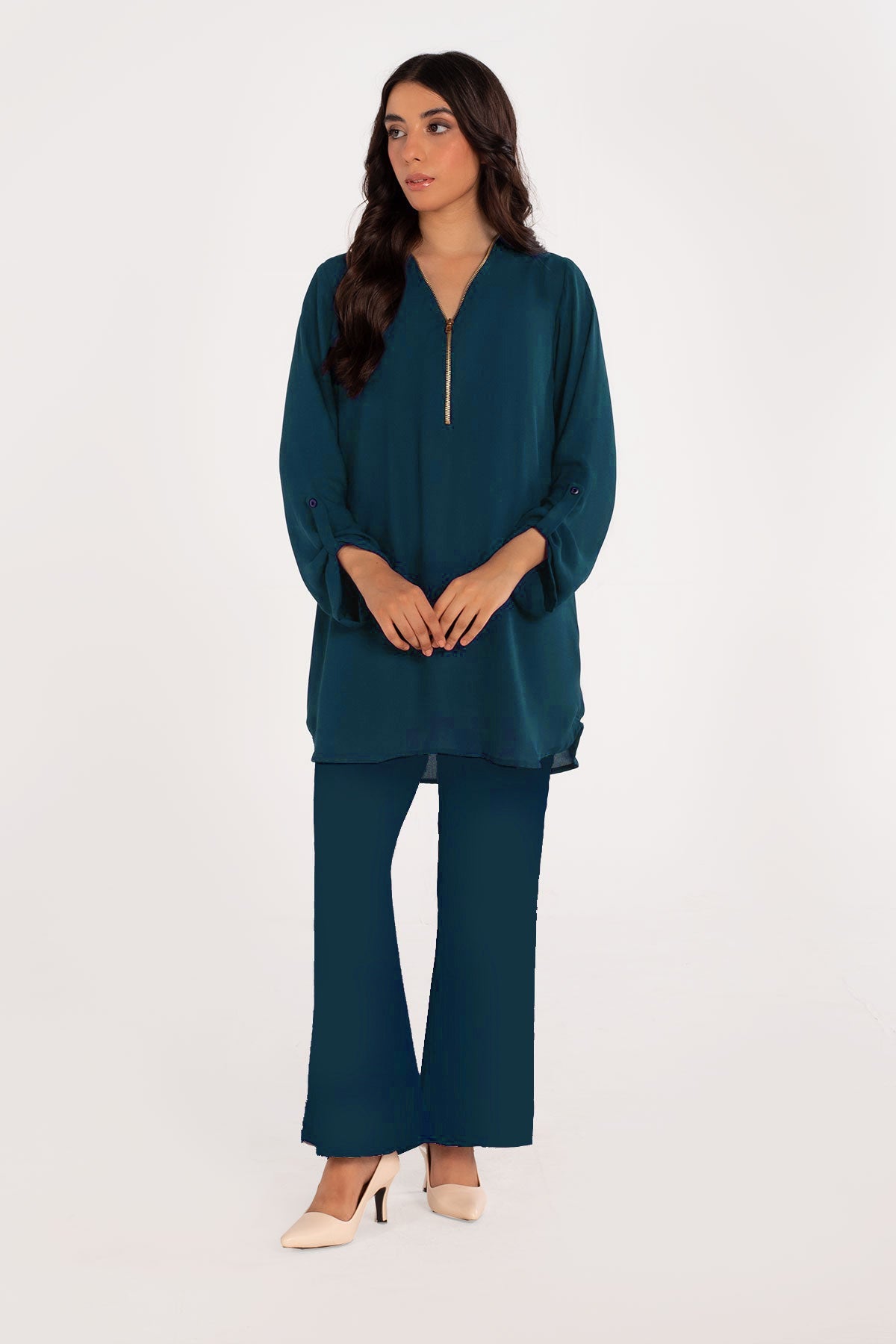 Teal Green Zipper Tunic - Peach Republic