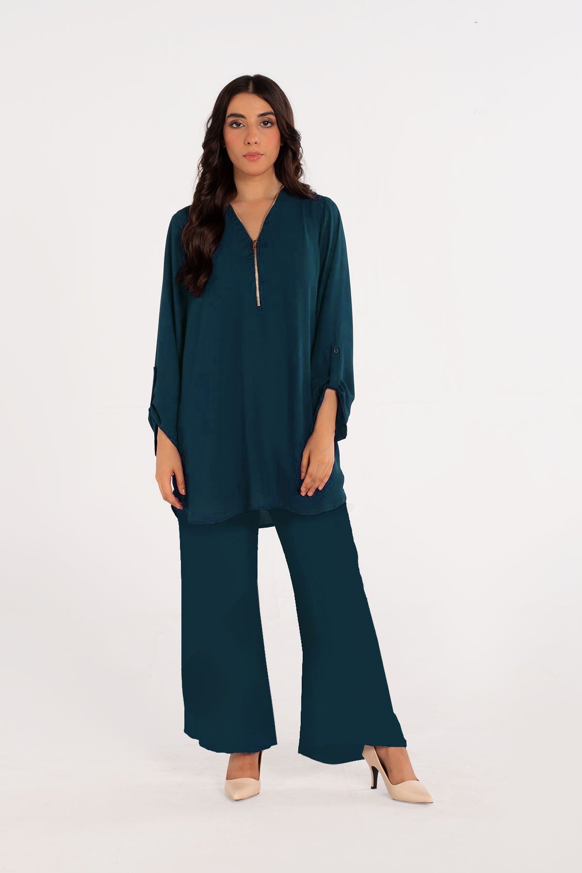 Teal Green Zipper Tunic - Peach Republic