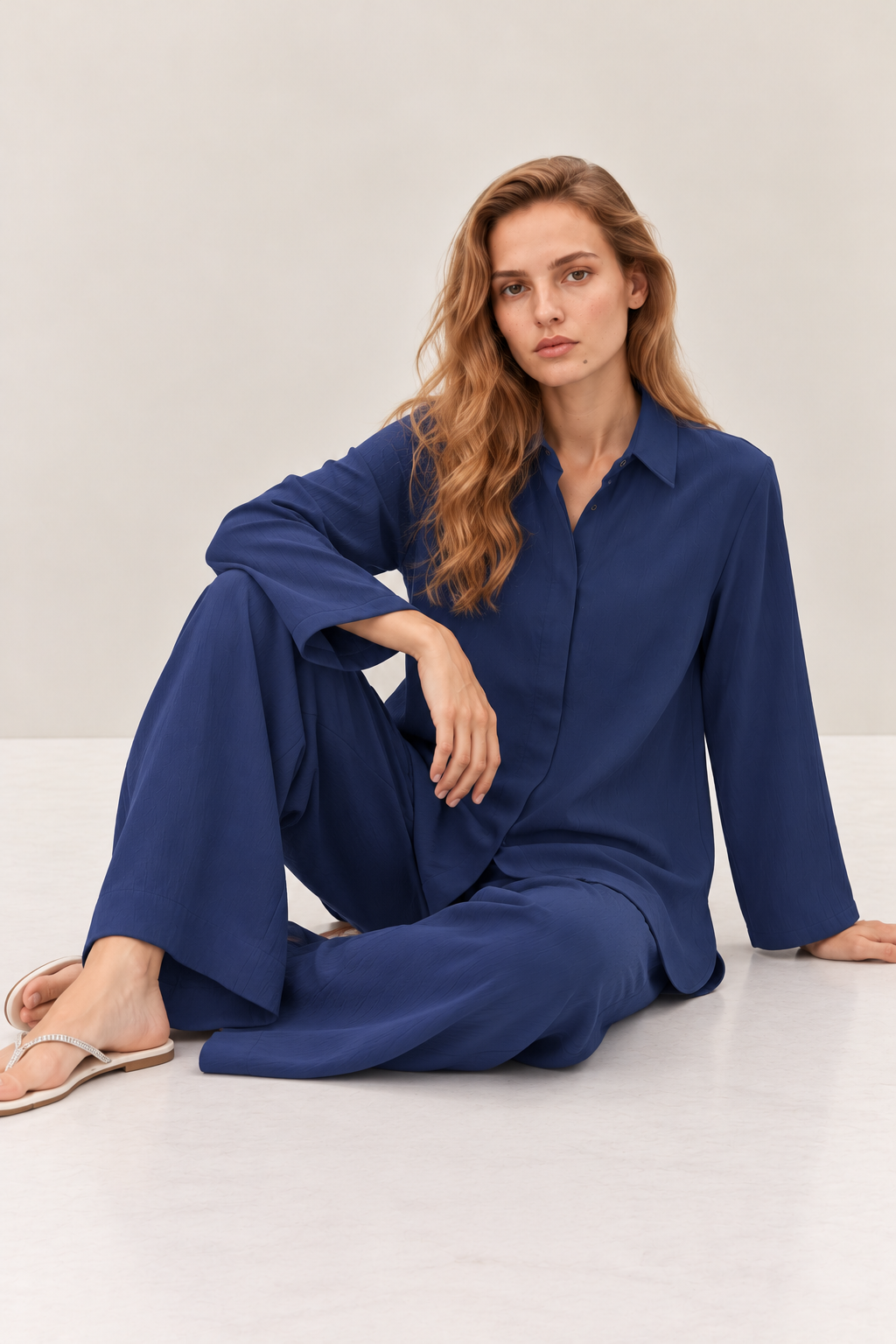 Teal Textured Co-ord Set seated pose