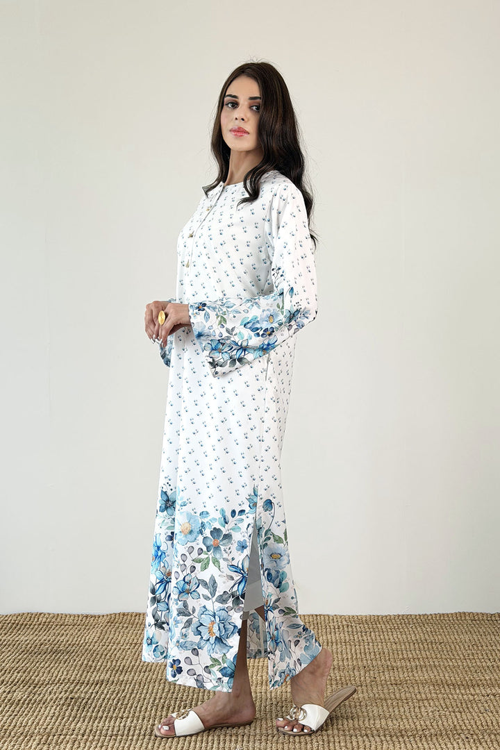 White Bloom Printed Kaftan