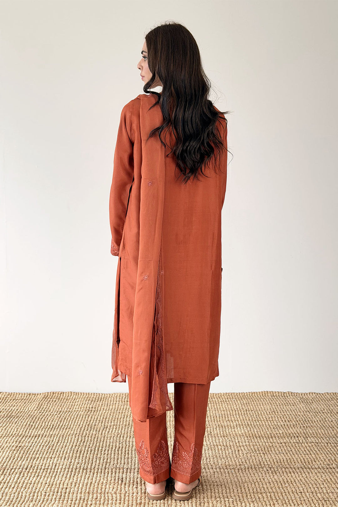 Burnt Orange Embroidered 3-Piece Set