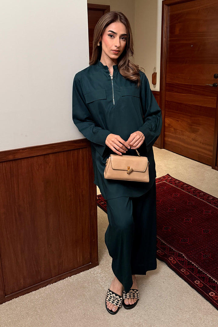 bottle Green Zipper Co Ord Set