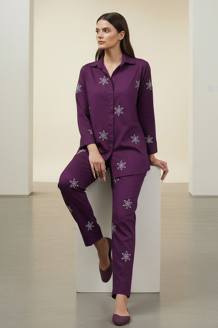 Plum Embroidered Co Ord Set - 01