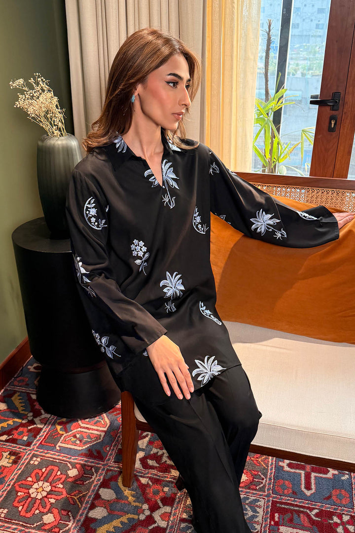 Black Embroidered Co Ord Set - 020