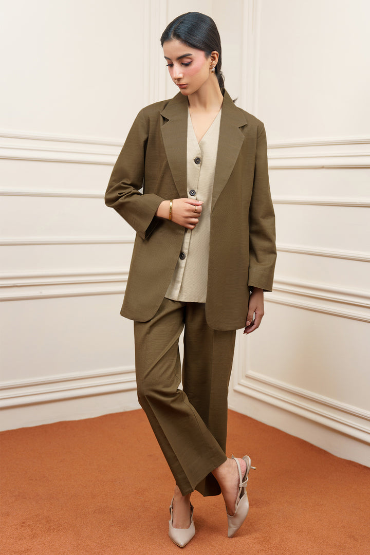 3 Pcs Khaddar Layered Dress- 005