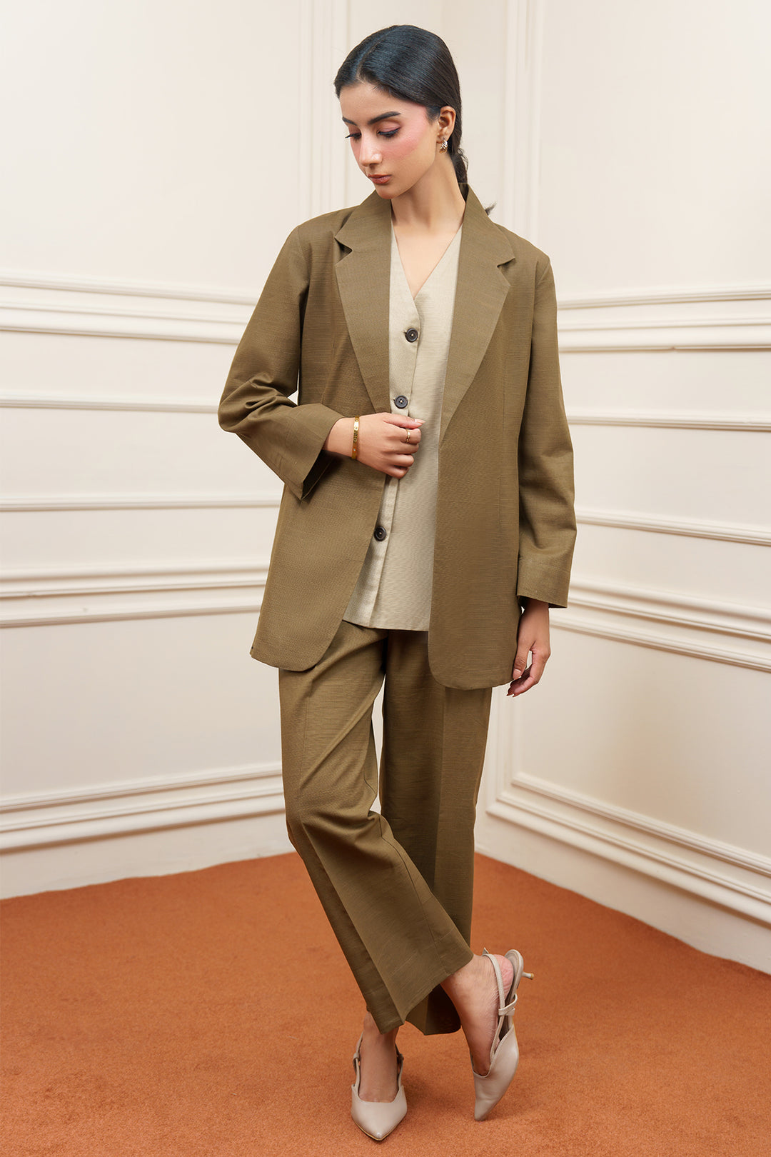 3 Pcs Khaddar Layered Dress- 005