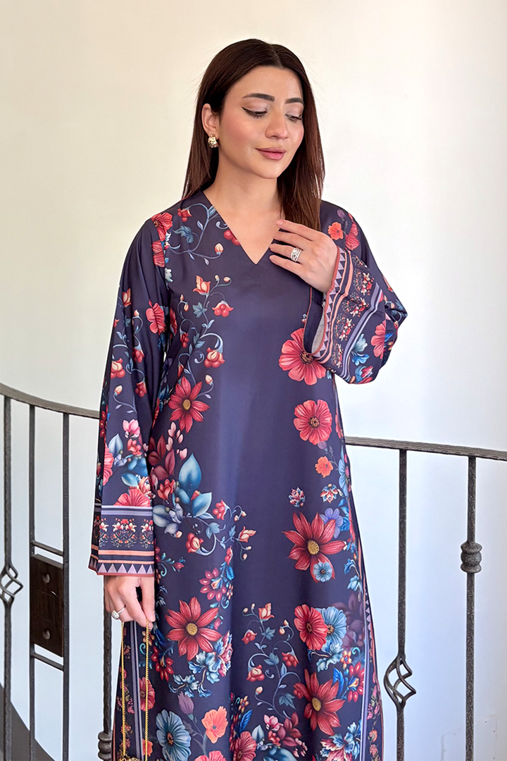 Navy Blue Floral Kaftan