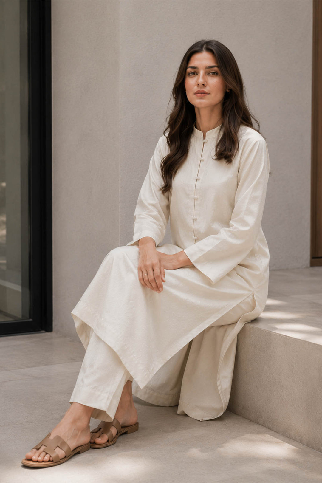 Ivory Cream Raw Silk 2- Piece Set