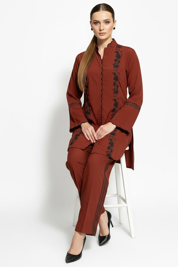 Rust Embroidered Co ord set -030
