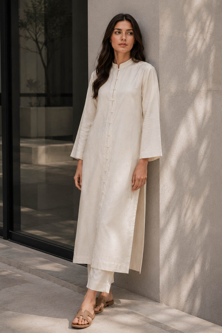 Ivory Cream Raw Silk 2- Piece Set