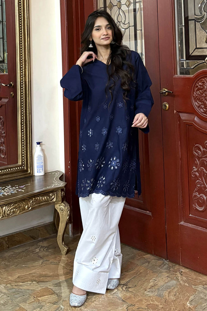 Navy Schiffli Contrast 2-Piece Set