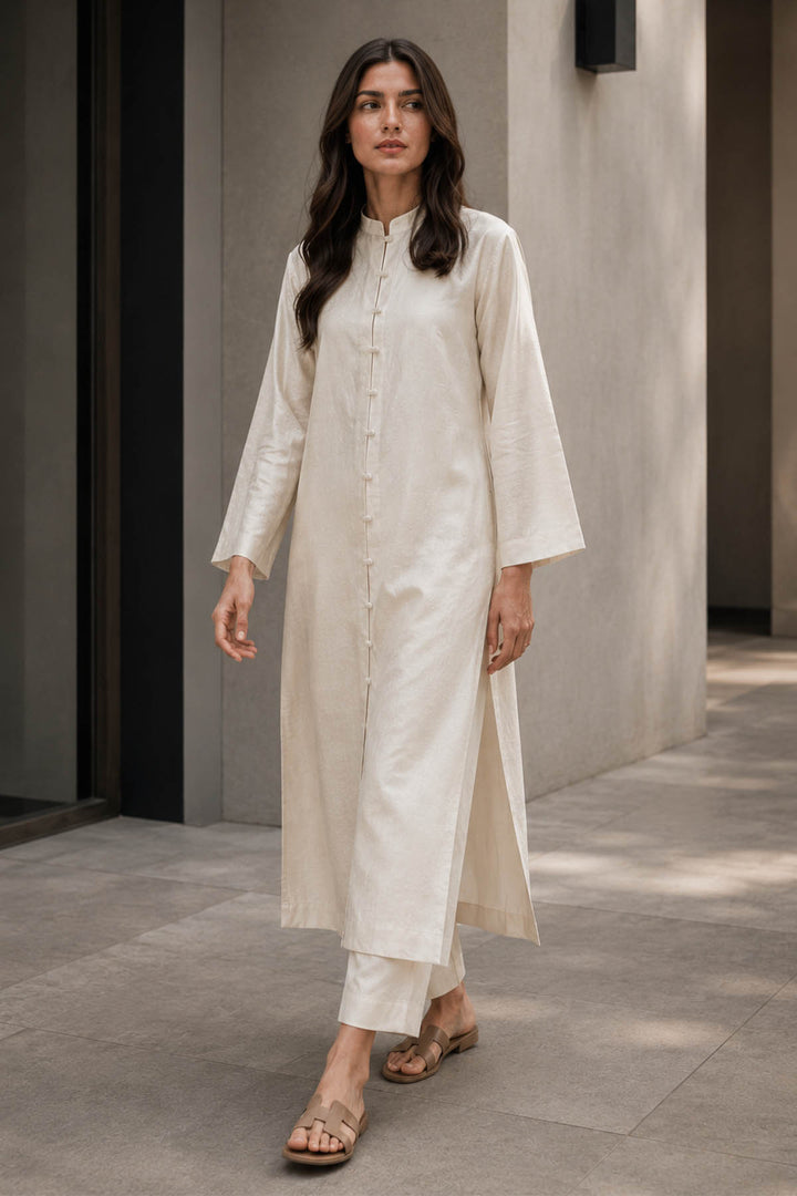 Ivory Cream Raw Silk 2- Piece Set