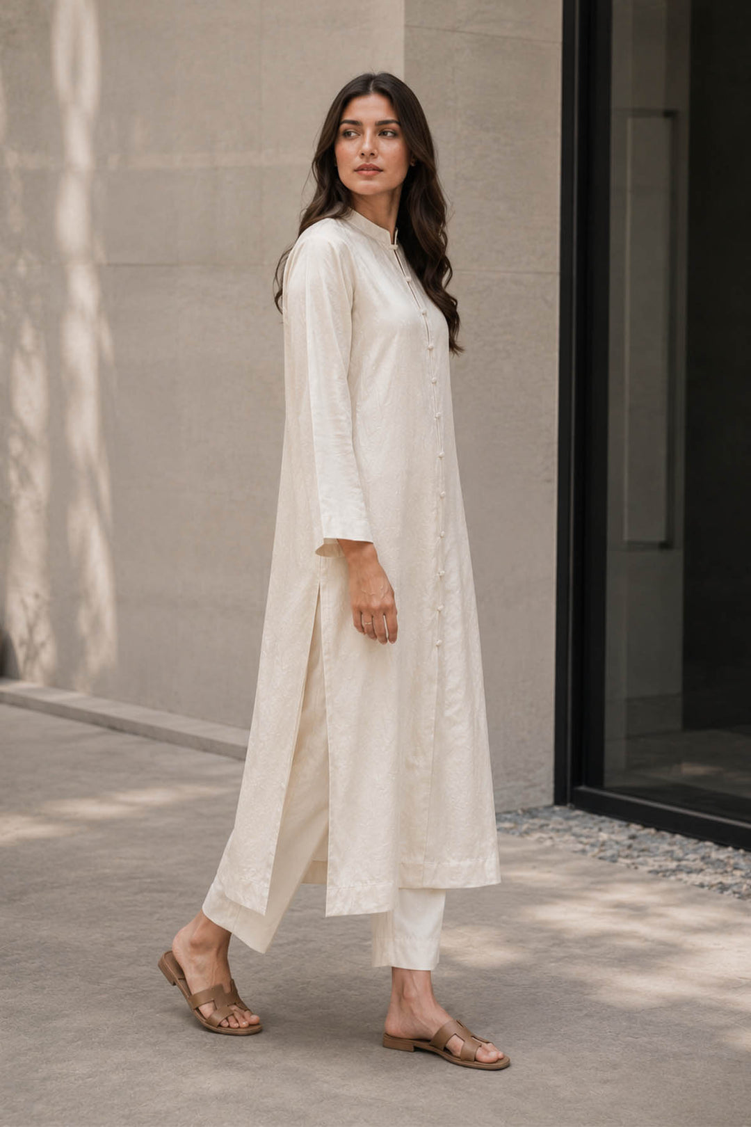 Ivory Cream Raw Silk 2- Piece Set
