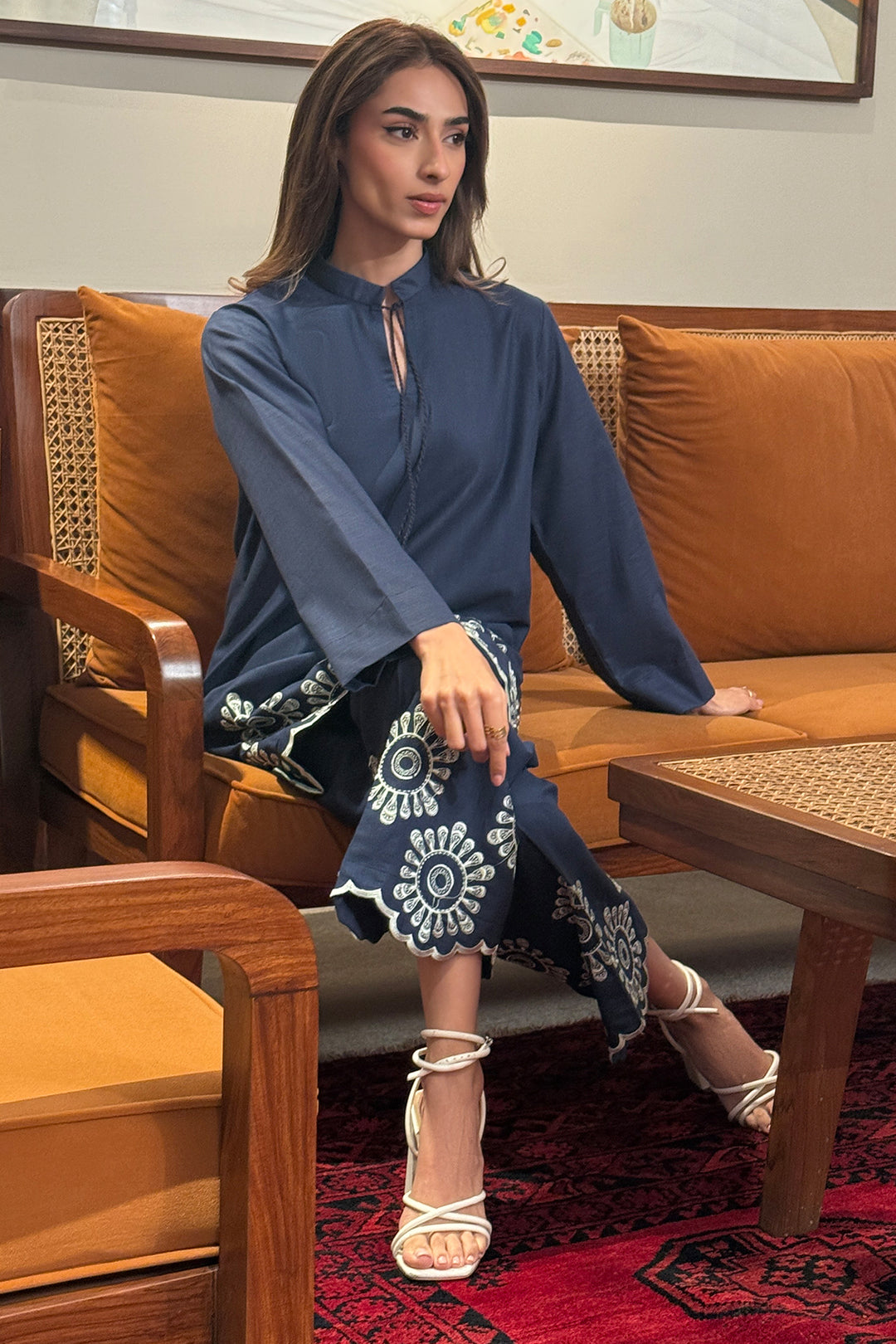 Navy Blue Embroidered Co Ord Set