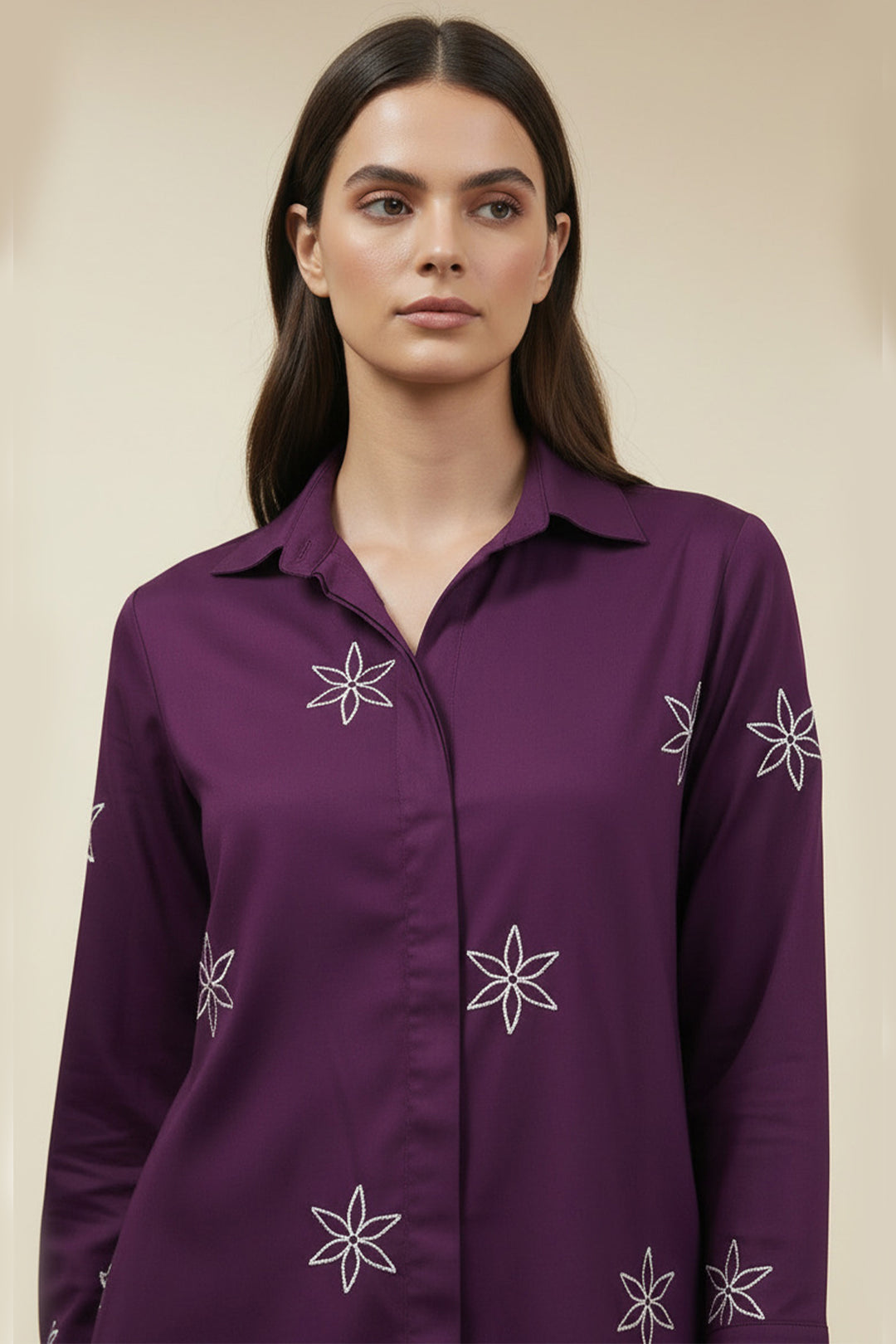 Plum Embroidered Co Ord Set - 01