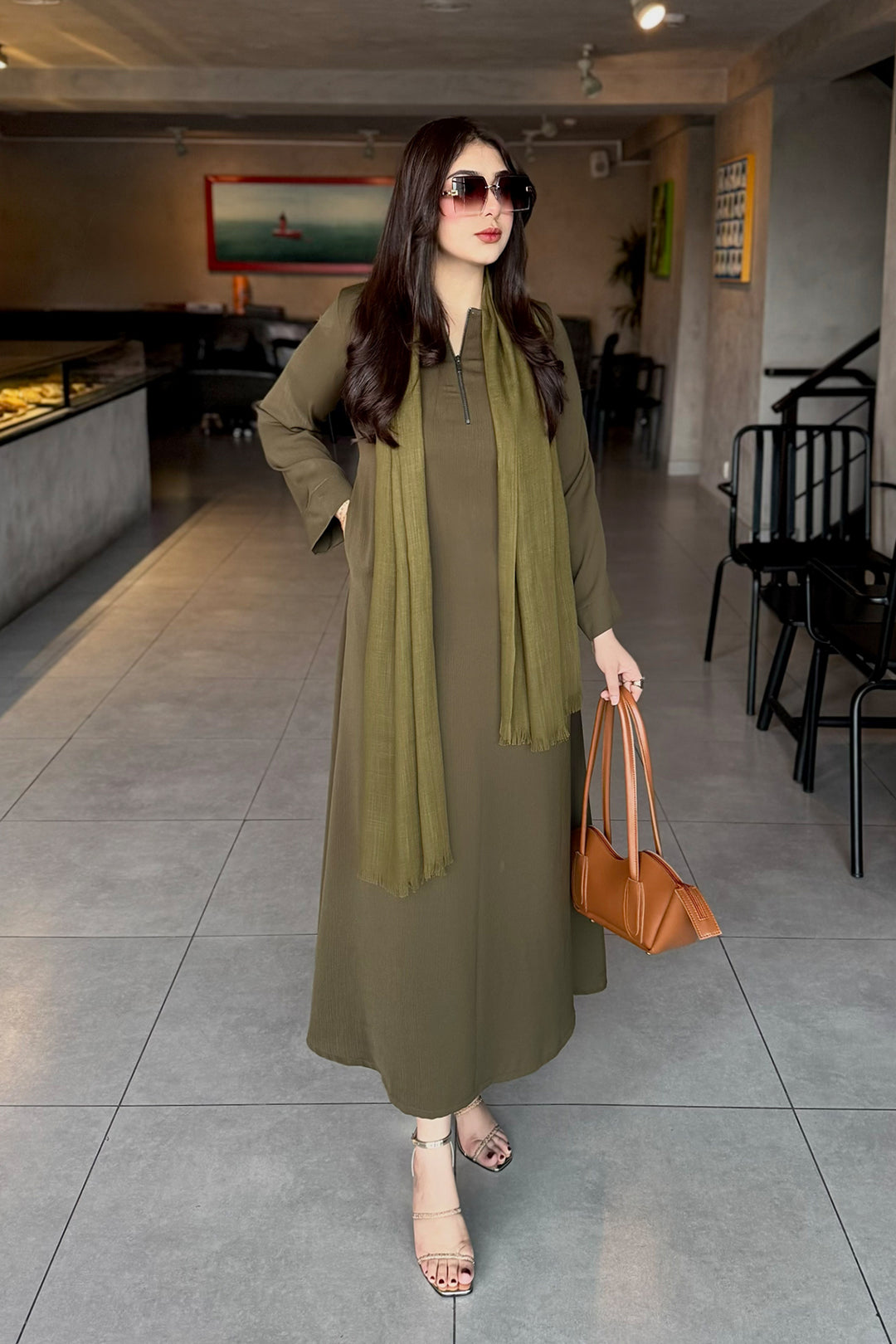 Olive Zipper Dress