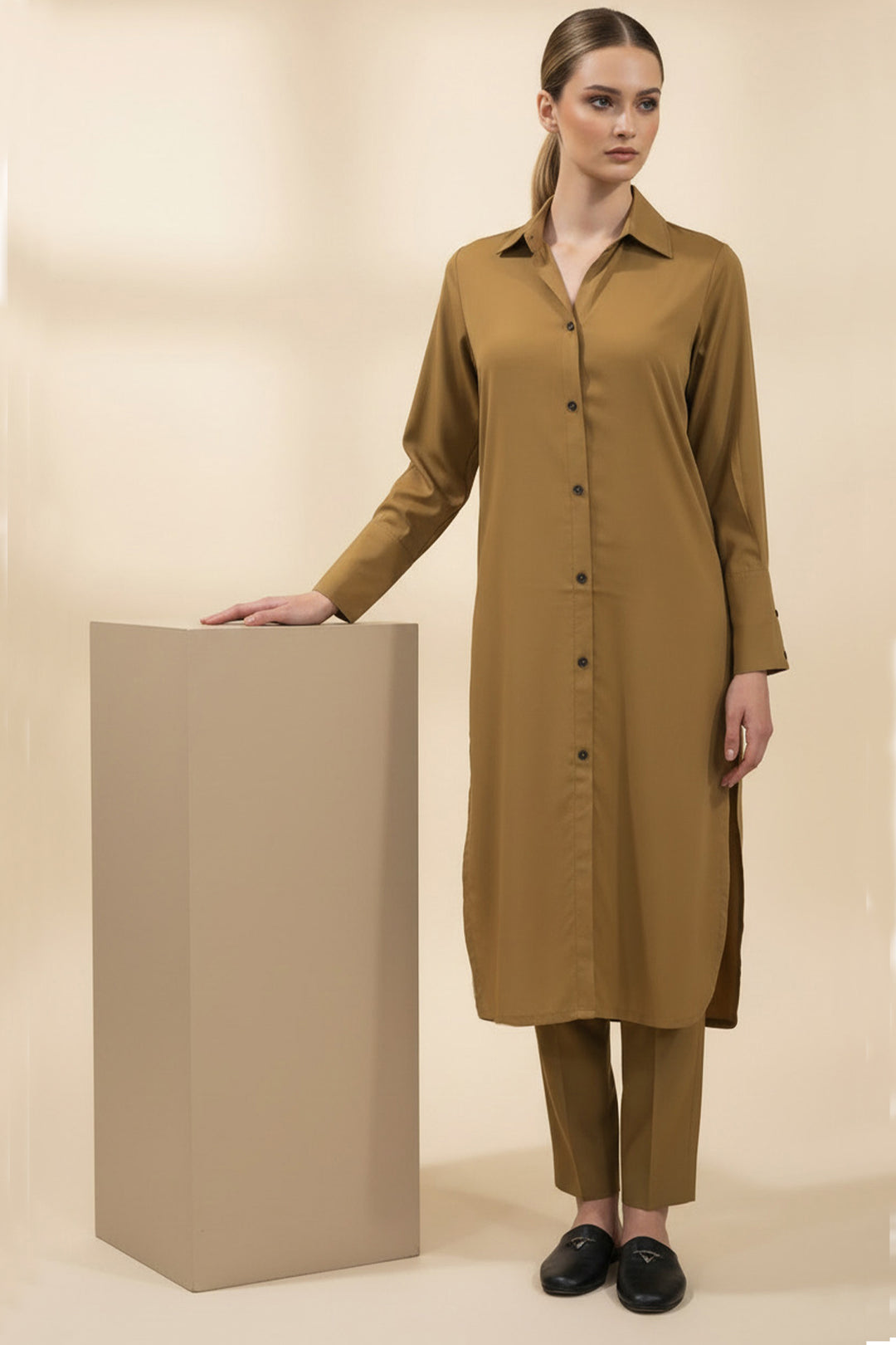 Caramel Buttoned Dress