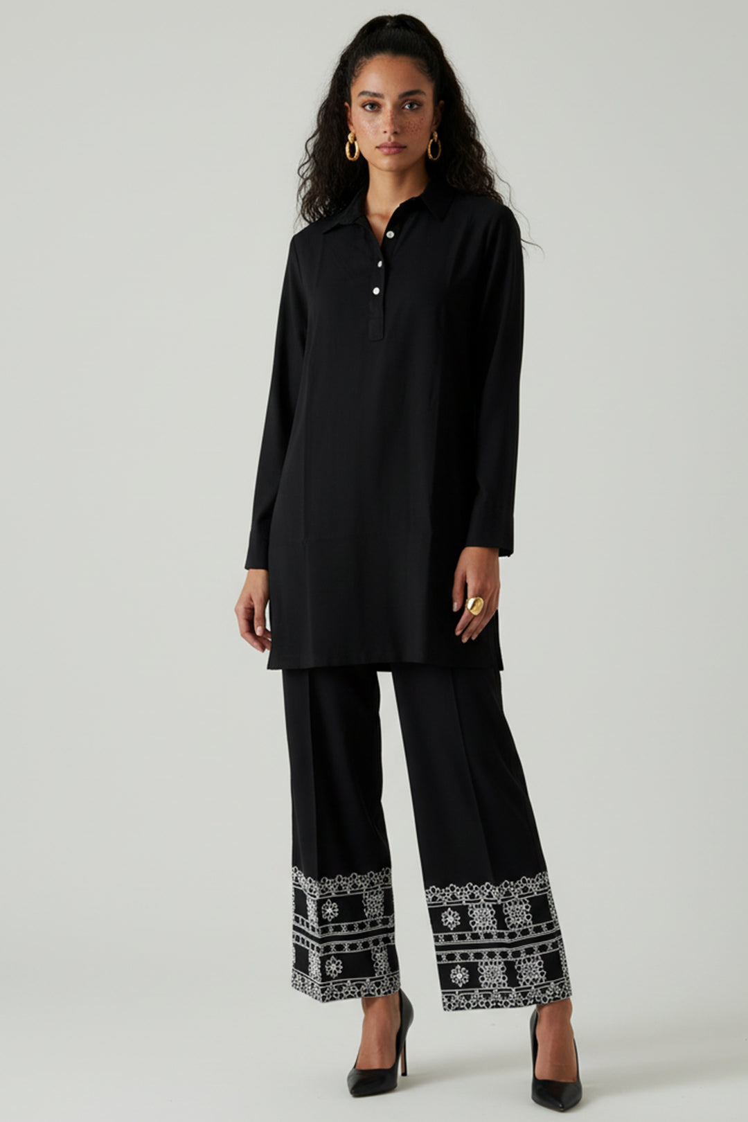 Black Embroidered Co Ord Set - 010