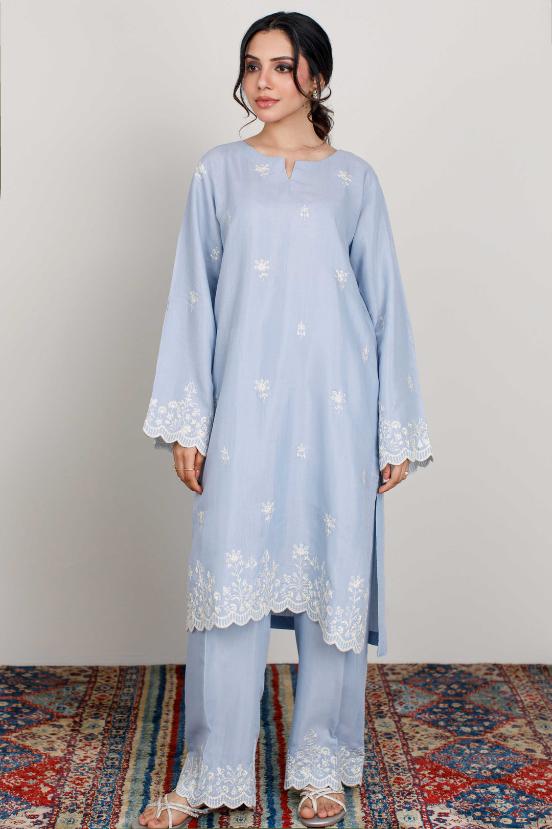 Powder Blue Embroidered 3-Piece Set