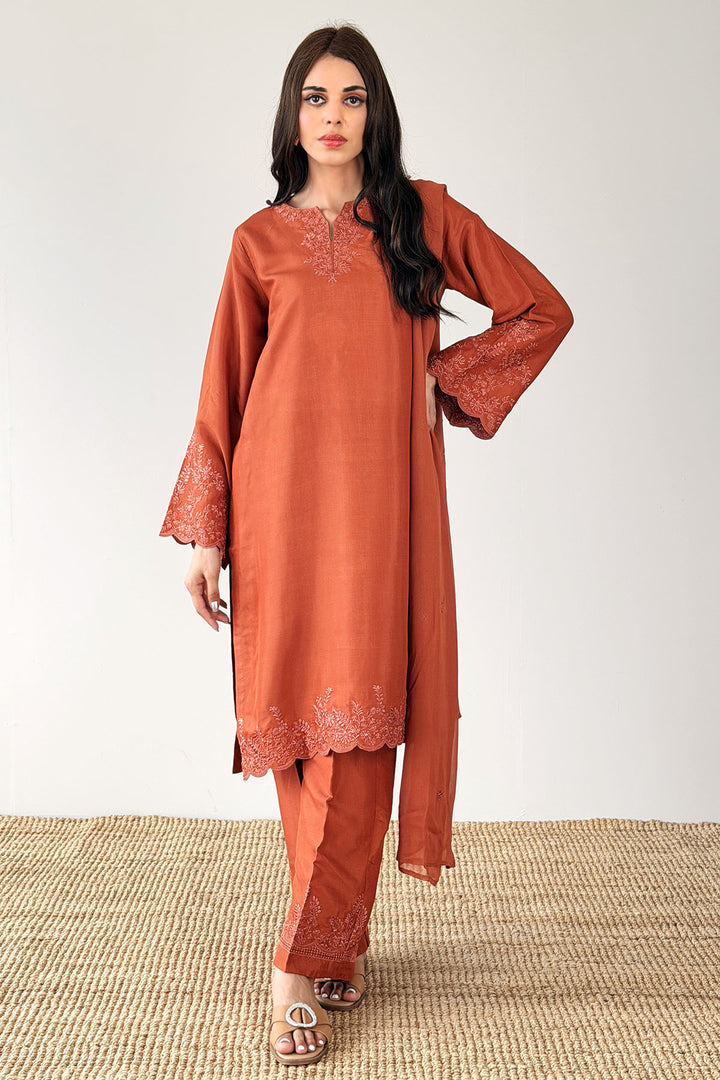 Burnt Orange Embroidered 3-Piece Set