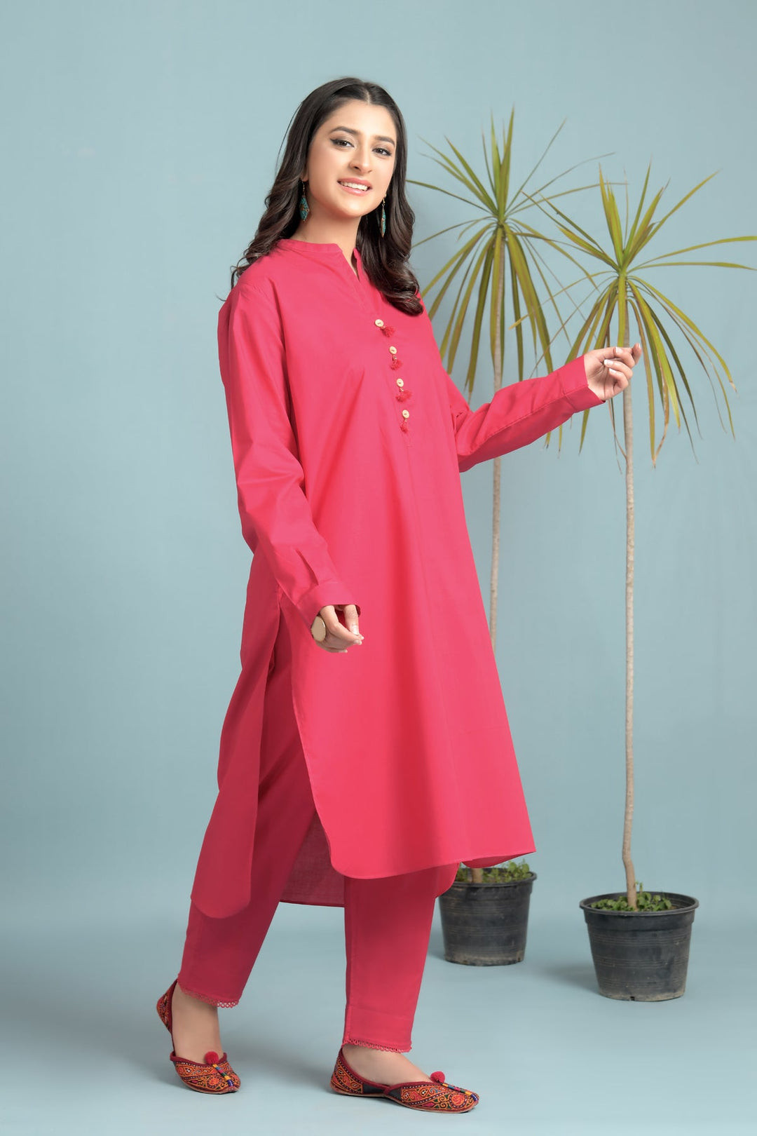 2 Piece Lawn Suit -Crimson Pink - Peach Republic