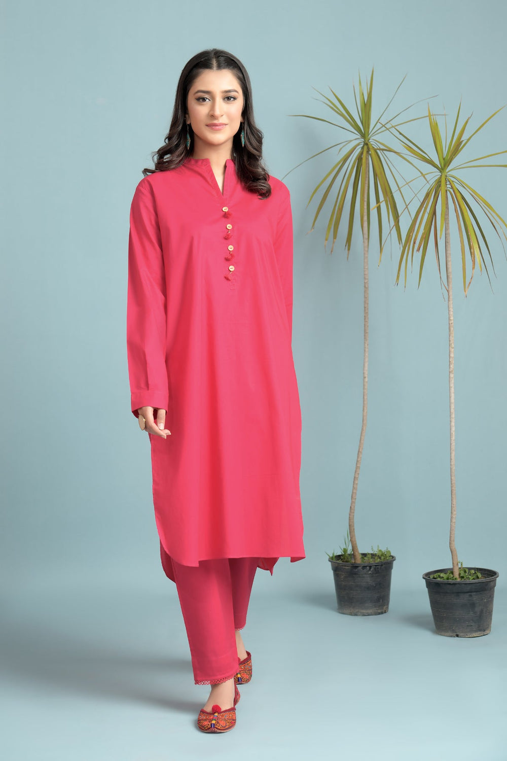 2 Piece Lawn Suit -Crimson Pink - Peach Republic