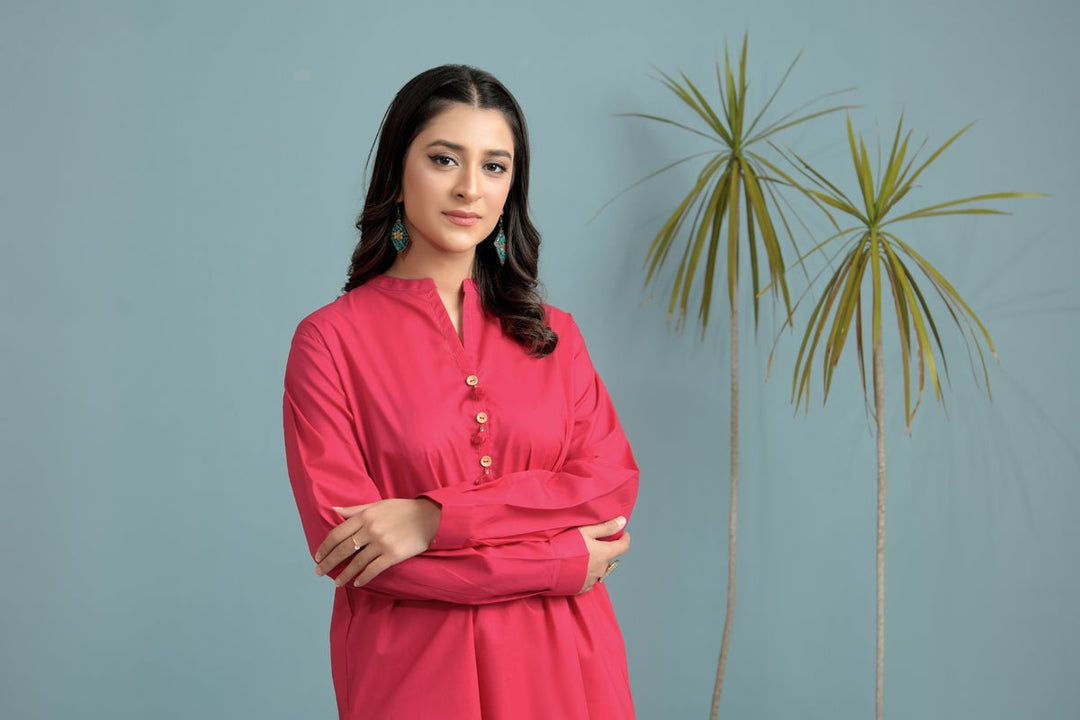 2 Piece Lawn Suit -Crimson Pink - Peach Republic