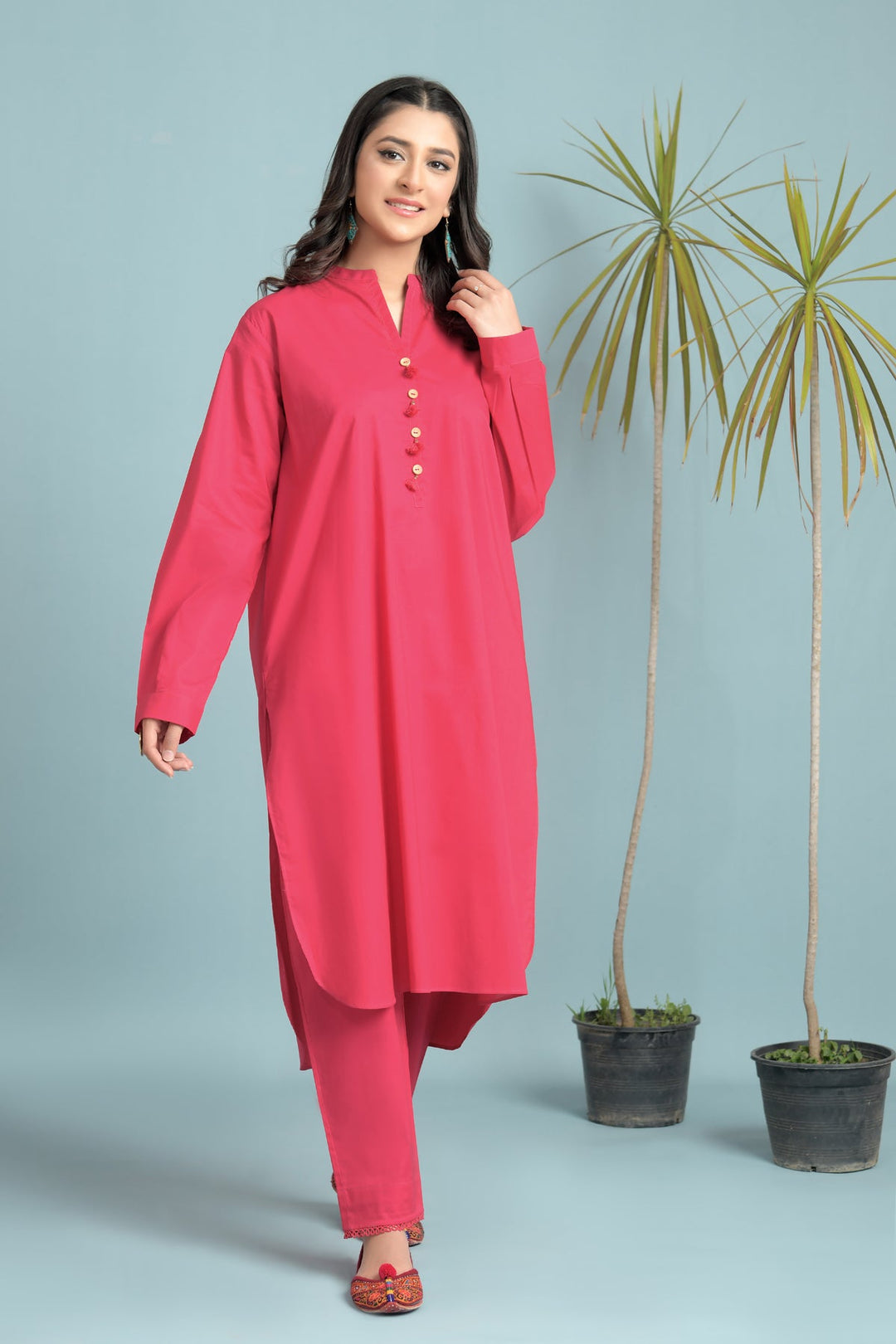 2 Piece Lawn Suit -Crimson Pink - Peach Republic