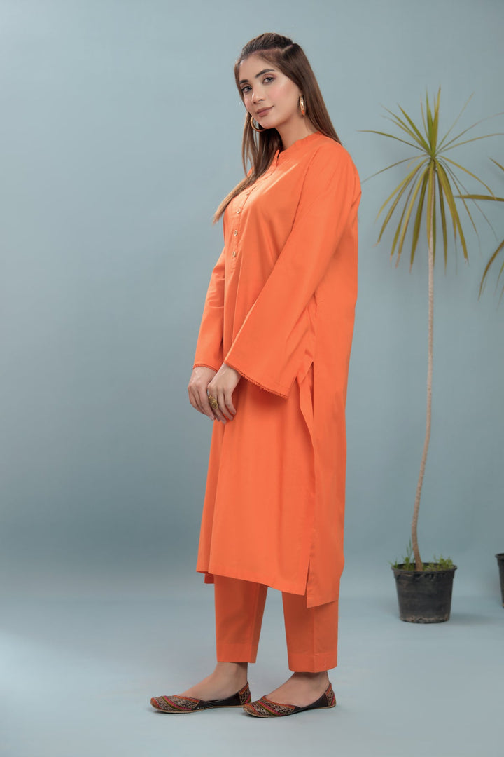 2 Piece Lawn Suit-Orange - Peach Republic