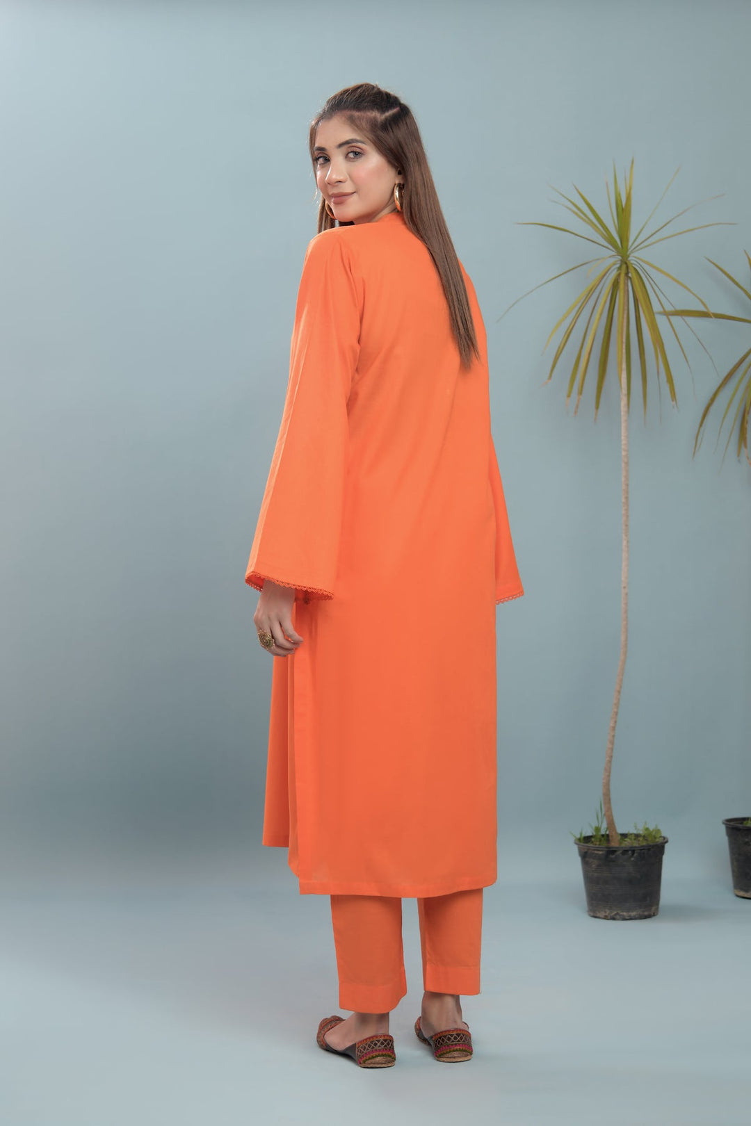 2 Piece Lawn Suit-Orange - Peach Republic