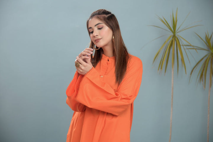 2 Piece Lawn Suit-Orange - Peach Republic