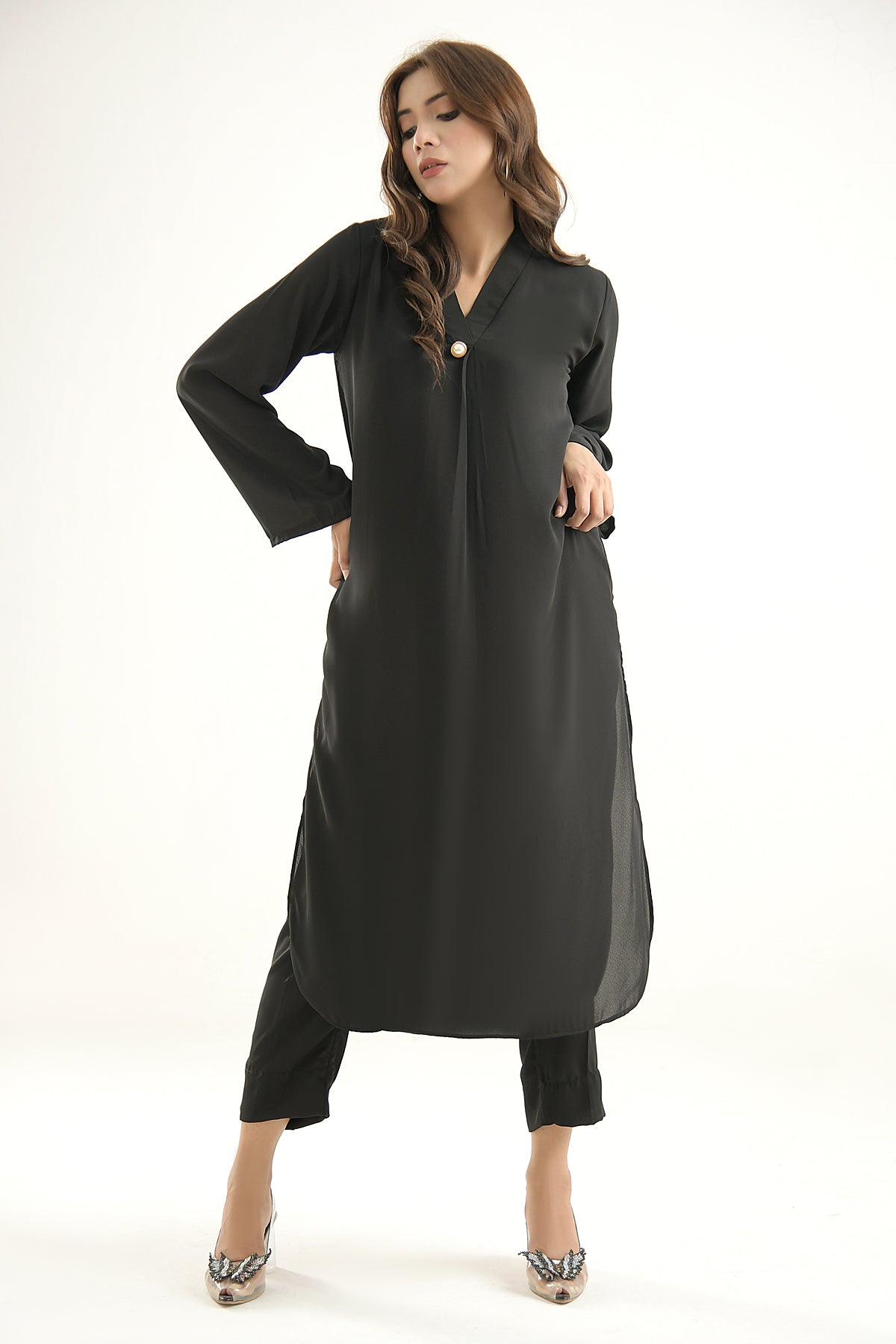 Black Crepe Dress - Peach Republic