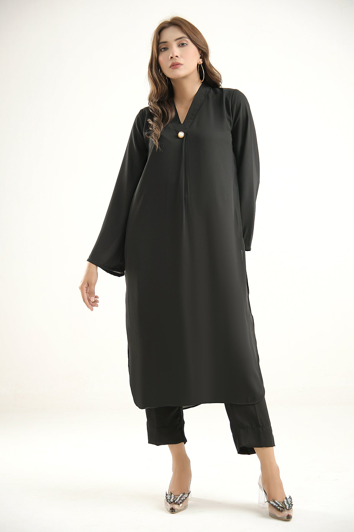 Black Crepe Dress - Peach Republic