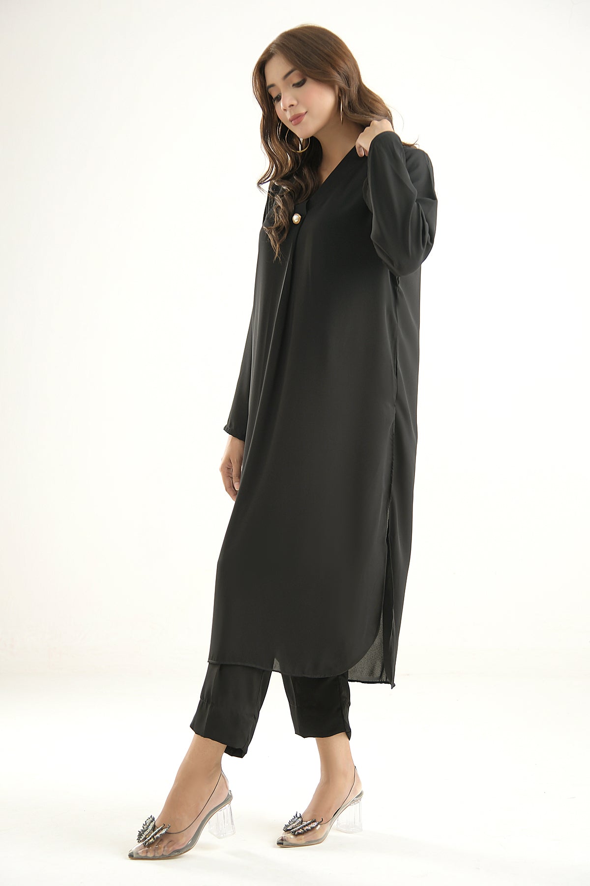 Black Crepe Dress - Peach Republic