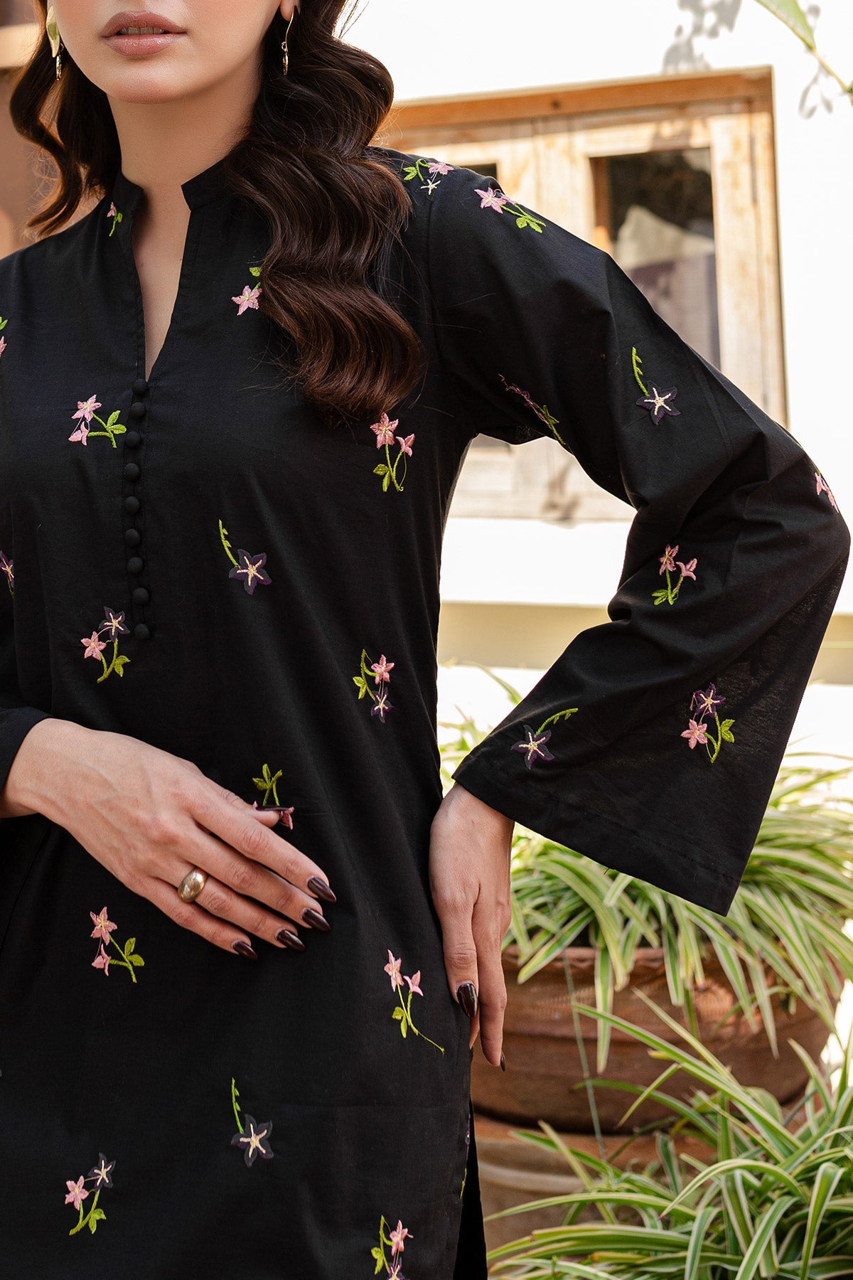 Black Embroidered Dress-01 - Peach Republic