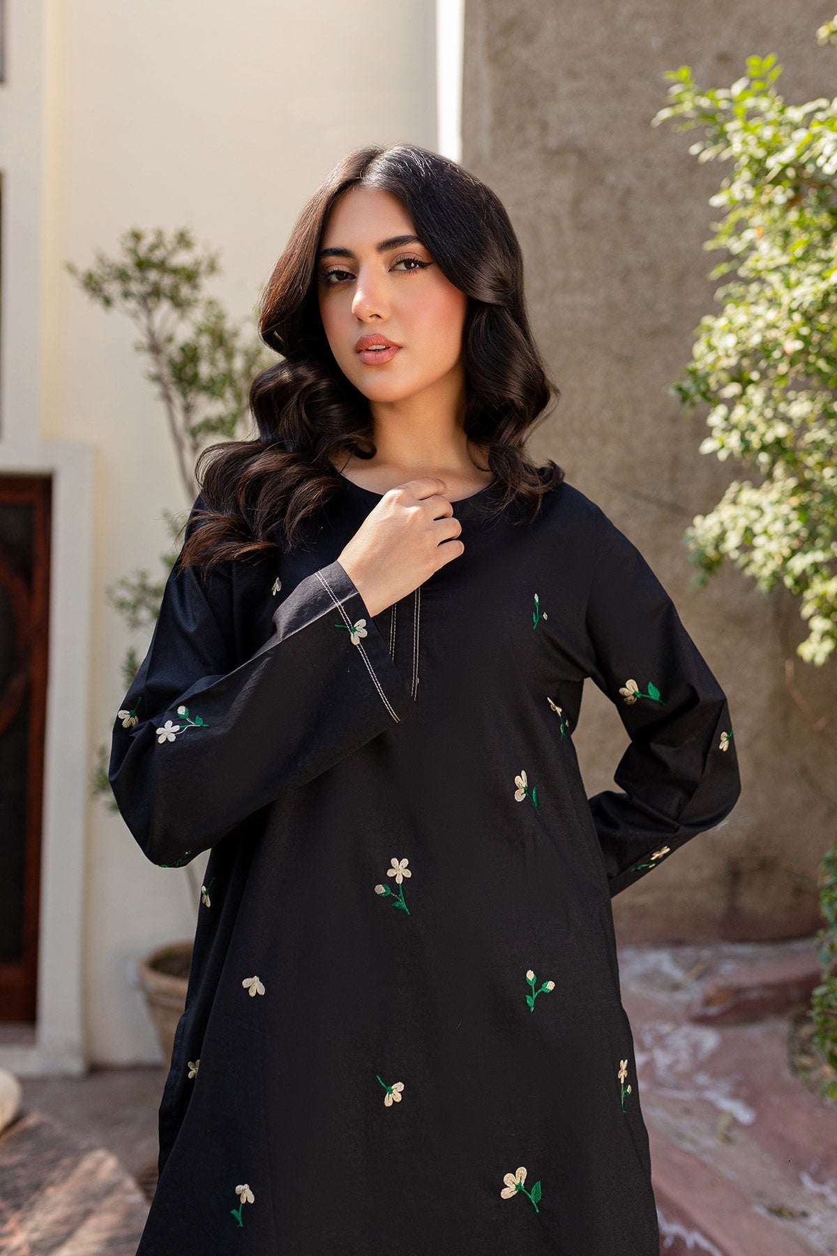 Black Embroidered Dress-02 - Peach Republic