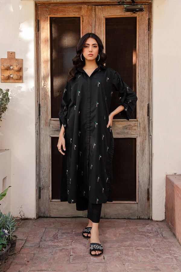 Black Embroidered Dress - Peach Republic