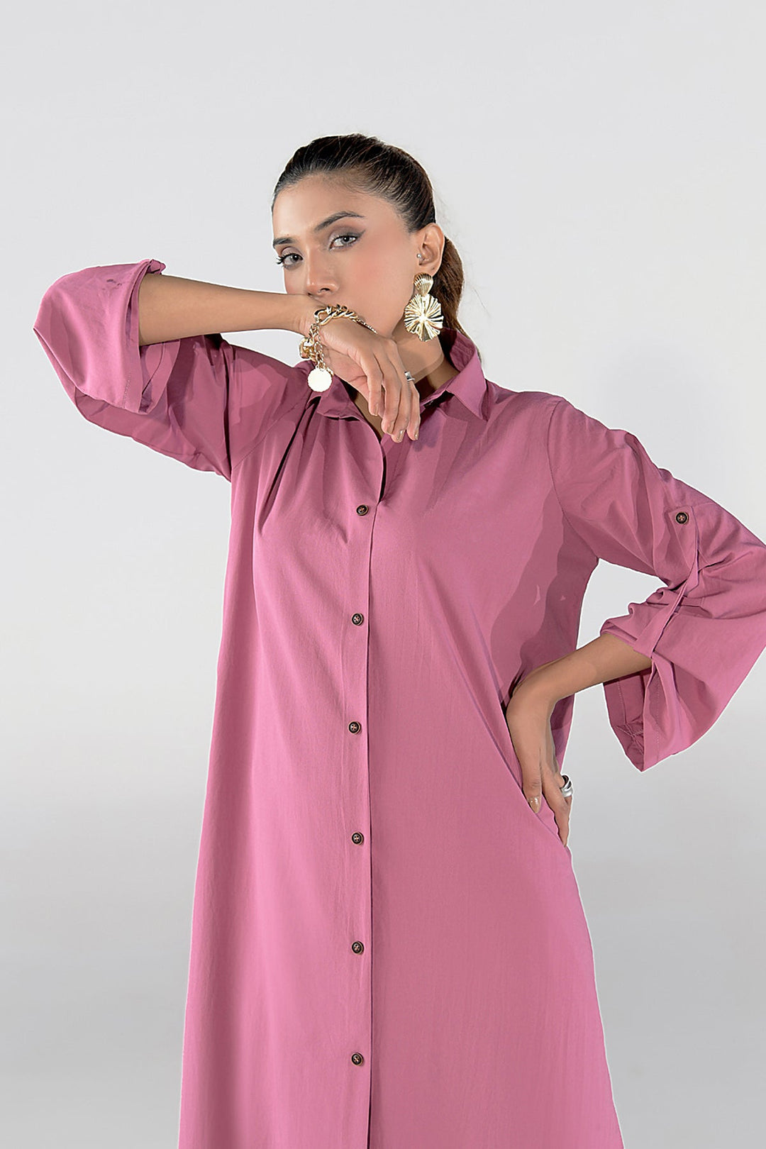 Blush Pink Buttoned Grip Dress - Peach Republic