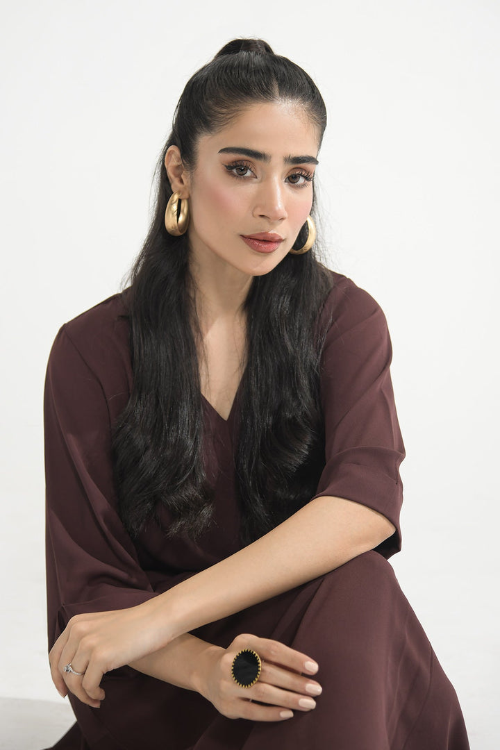 Brown Crepe Dress - Peach Republic