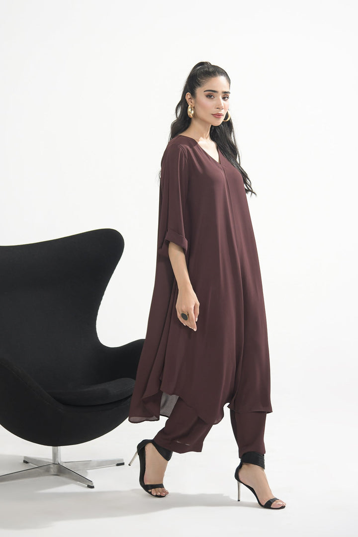Brown Crepe Dress - Peach Republic