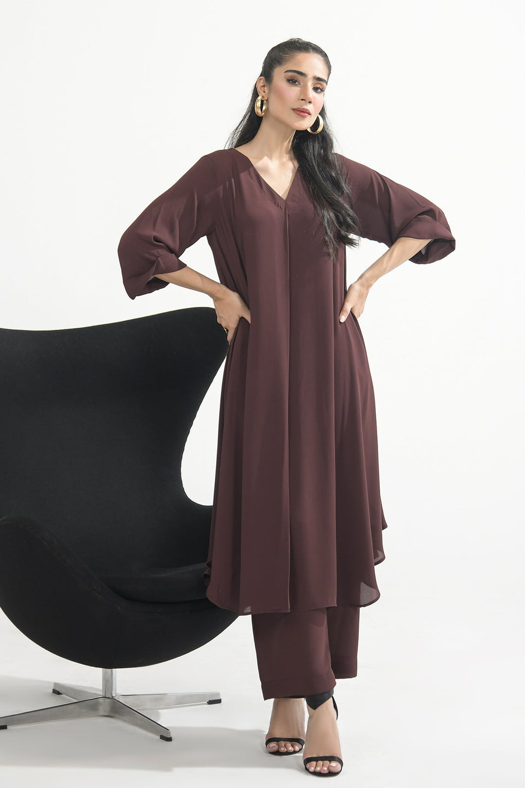 Brown Crepe Dress - Peach Republic