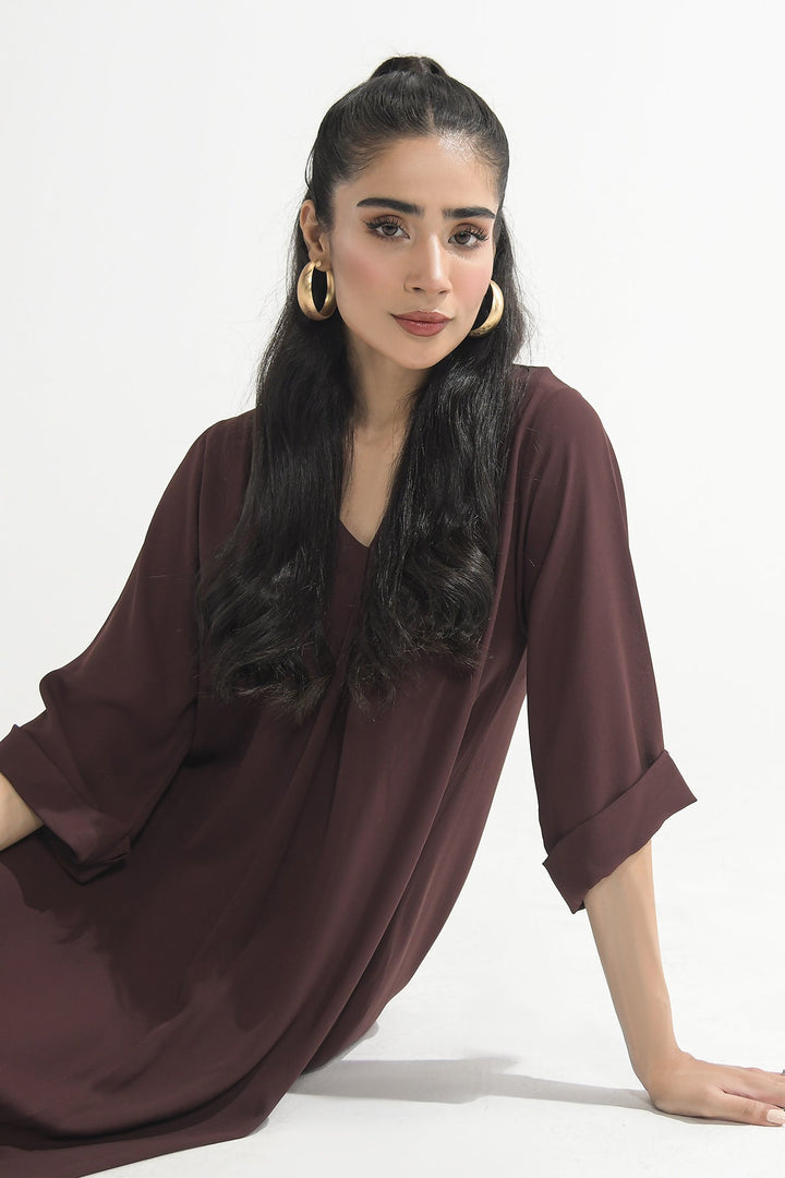 Brown Crepe Dress - Peach Republic
