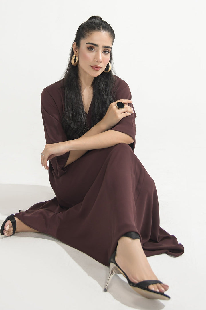 Brown Crepe Dress - Peach Republic