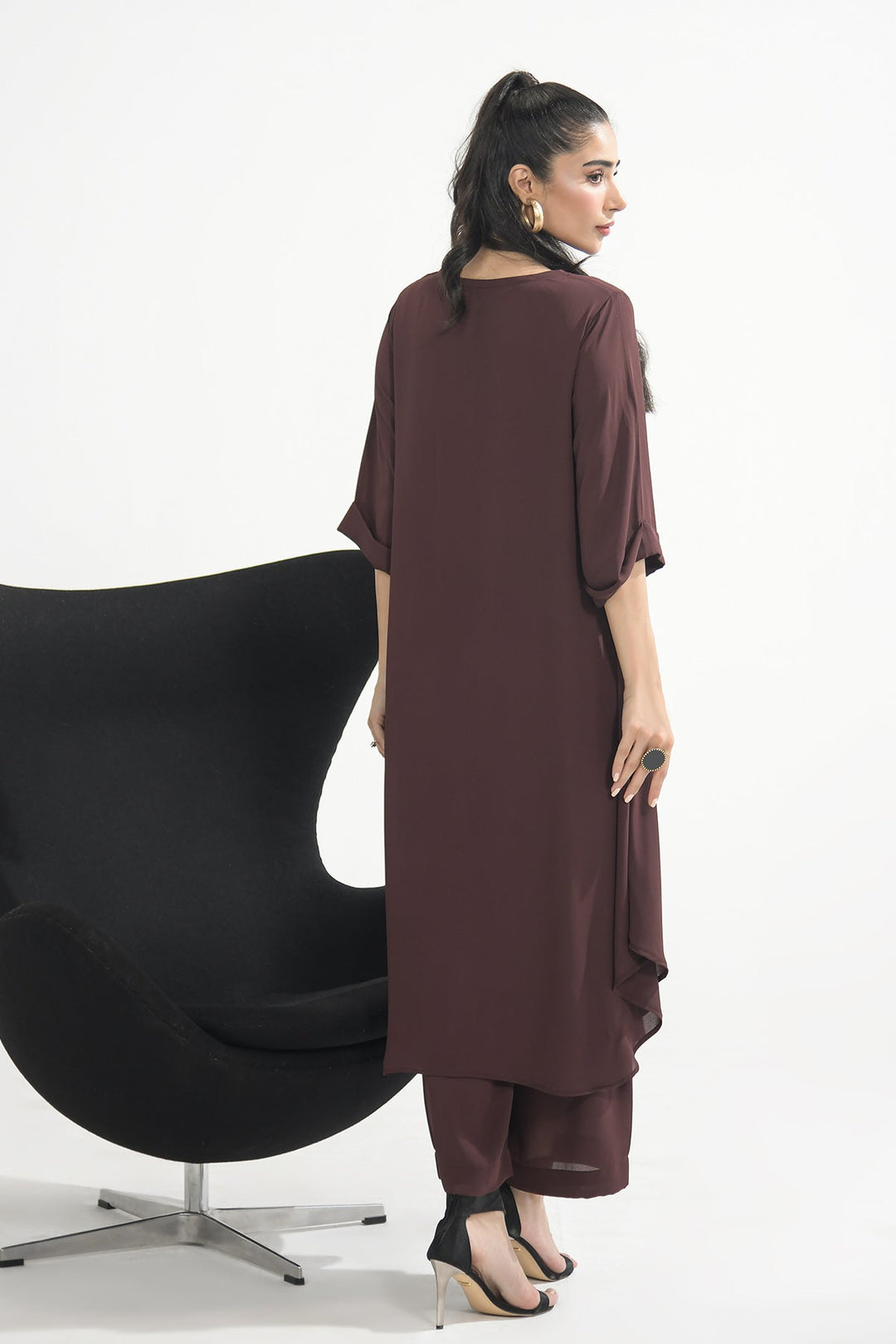 Brown Crepe Dress - Peach Republic