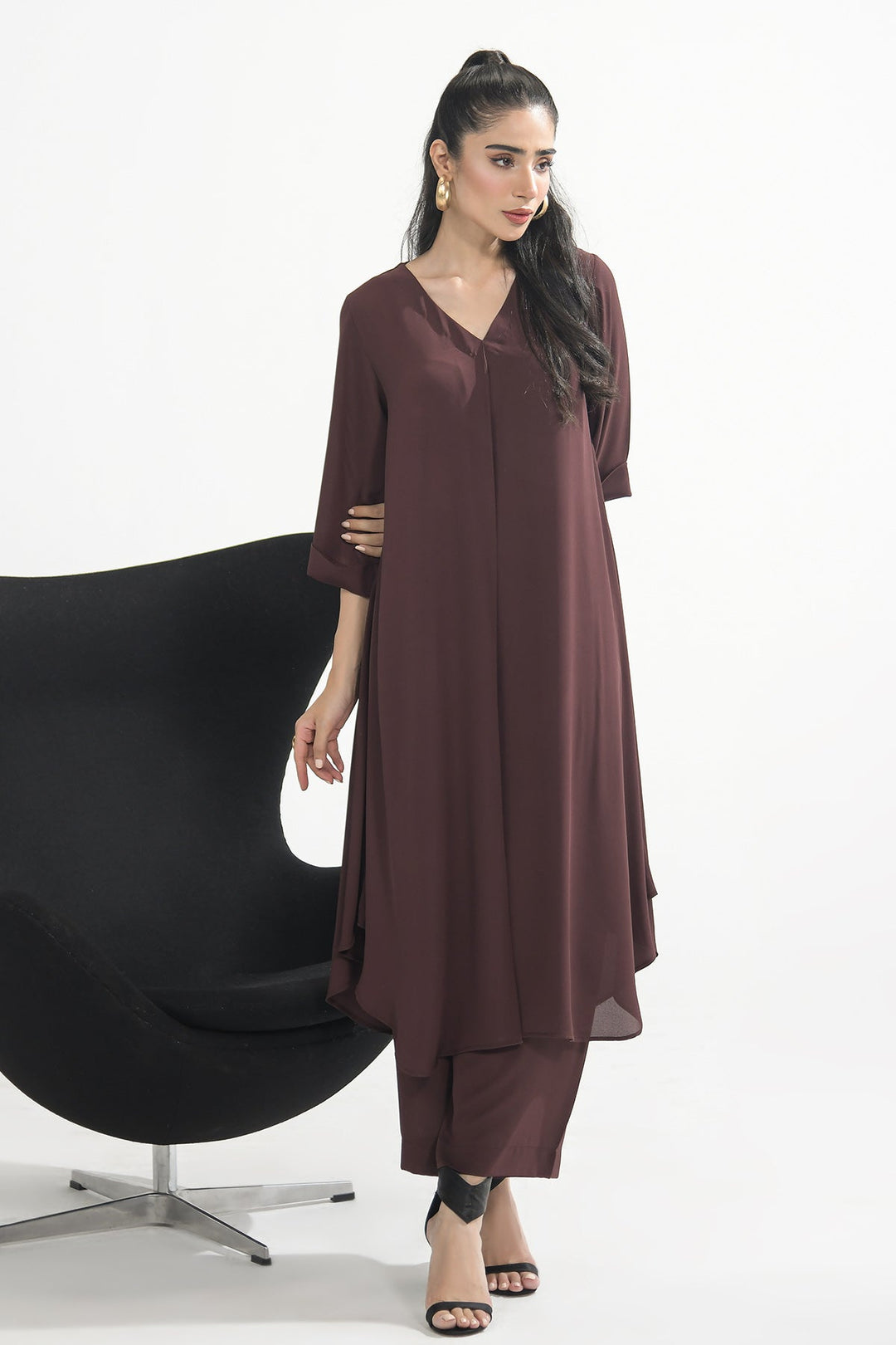Brown Crepe Dress - Peach Republic
