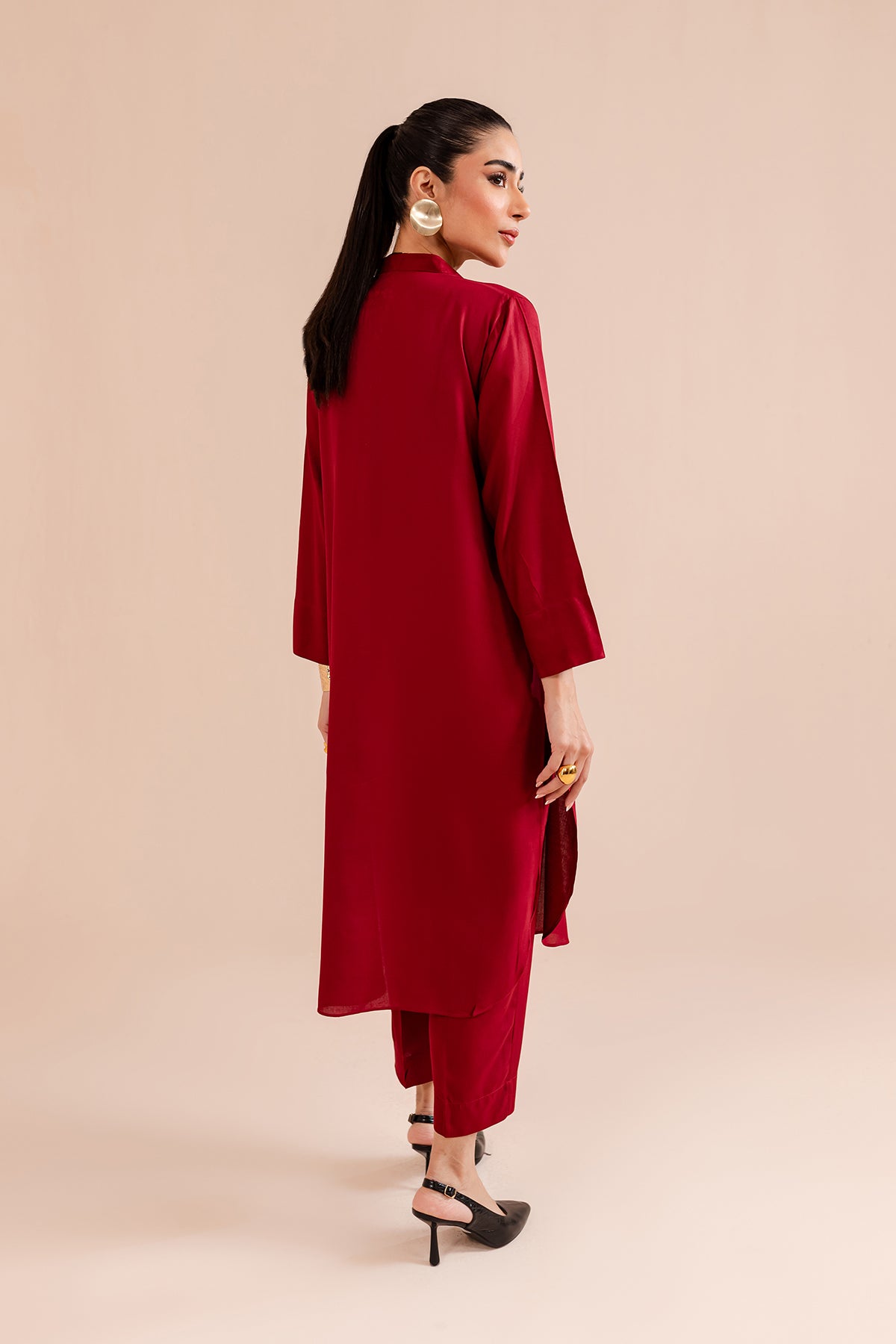 Carmine Red Buttoned Dress - Peach Republic