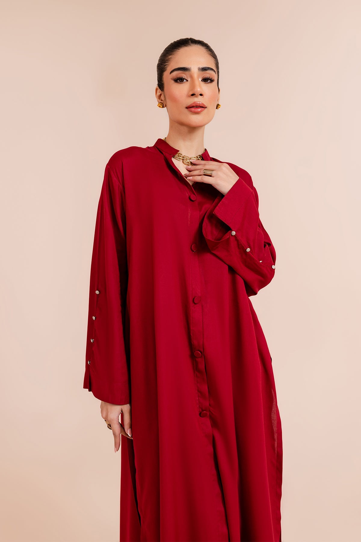 Carmine Red Elegant Dress - Peach Republic