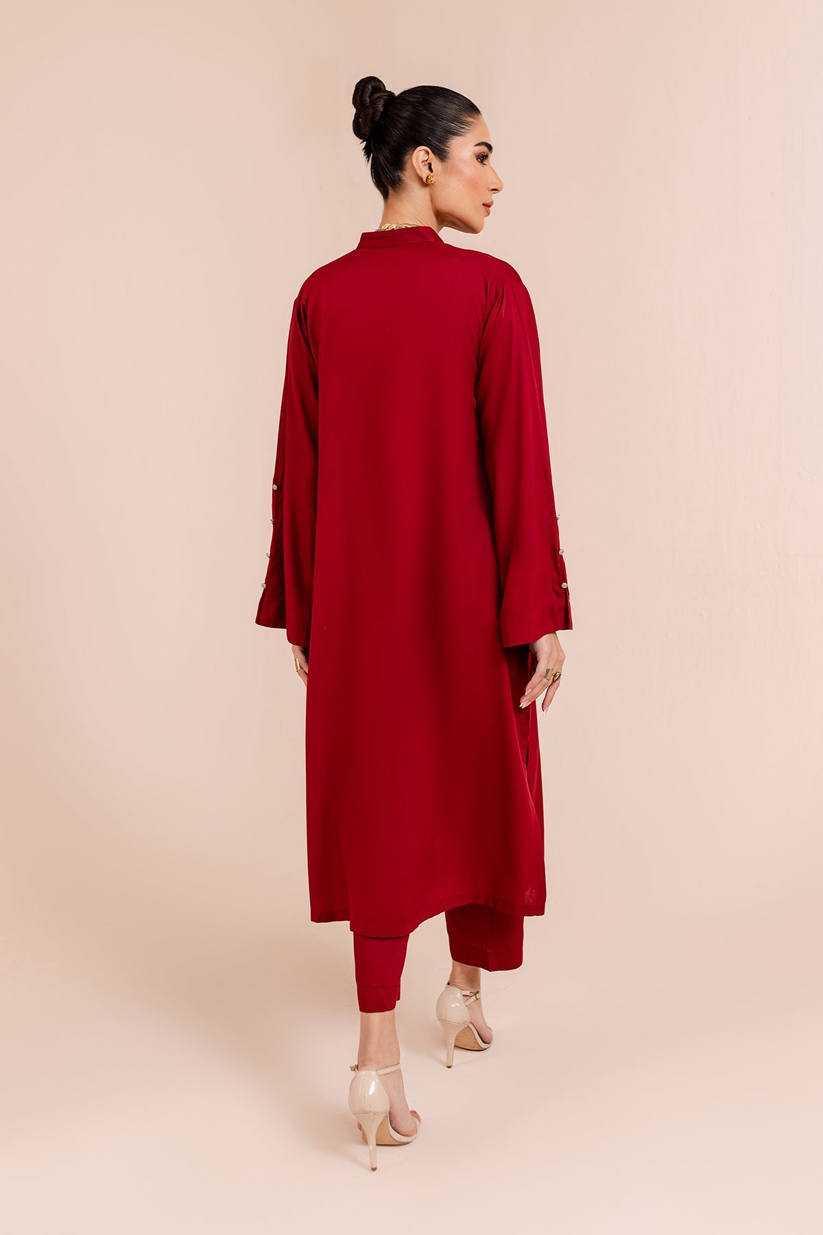 Carmine Red Elegant Dress - Peach Republic