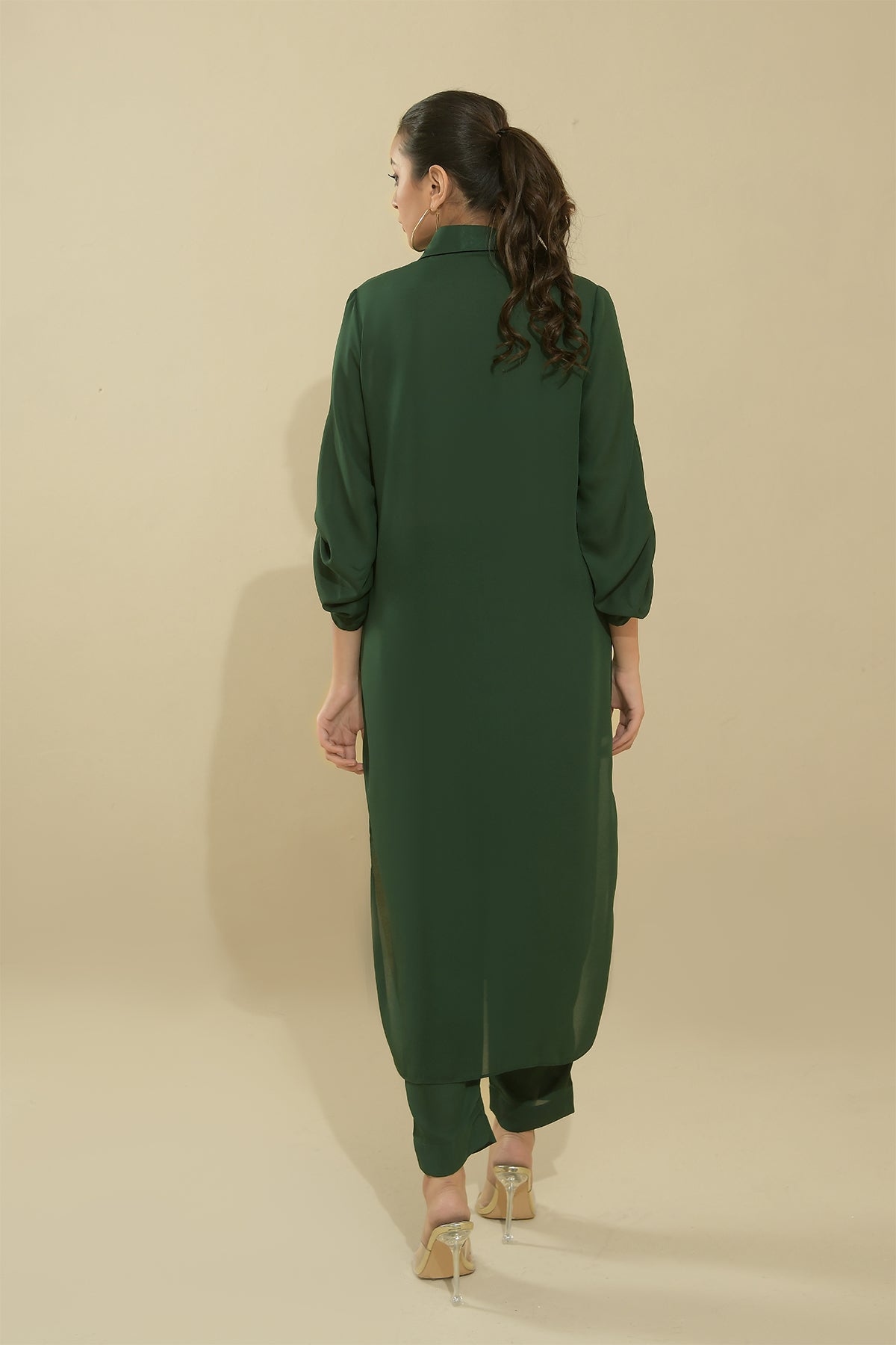 Elegant Green Buttoned Dress - Peach Republic