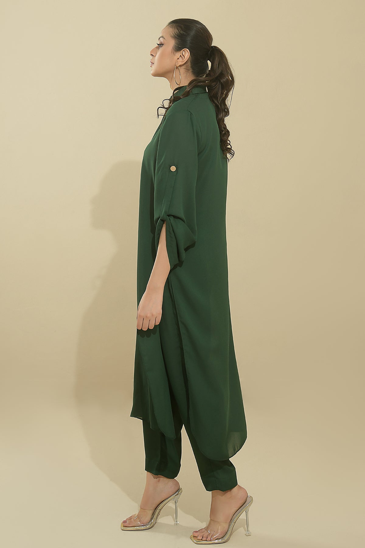 Elegant Green Buttoned Dress - Peach Republic